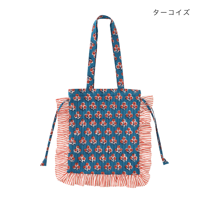 【預訂】日本直送 印度製 荷葉邊條紋手提包