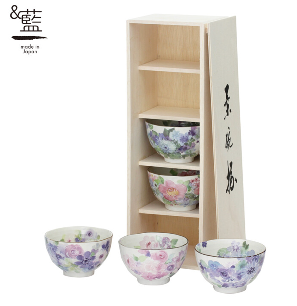 【預訂】日本製 Ceramic Ai水彩花飯碗套裝
