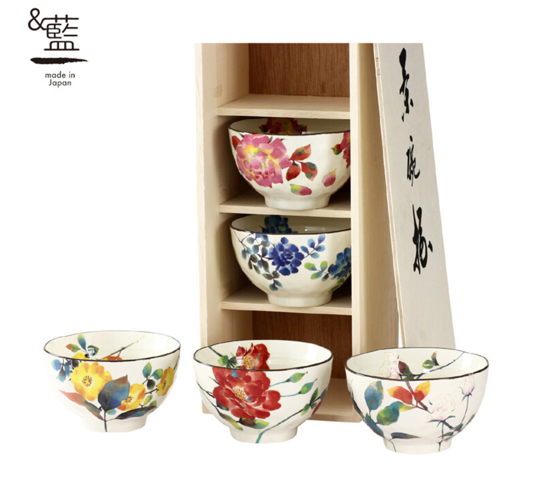 【預訂】日本製 Ceramic Ai水彩花飯碗套裝