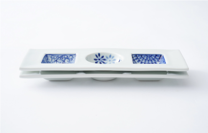 日本製 藍染三格皿