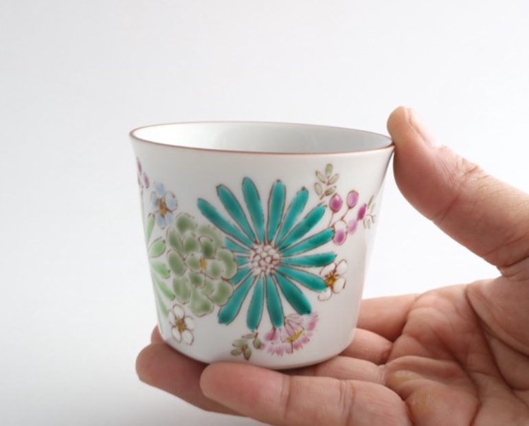 【預訂】日本製 九谷燒色繪遊手繪花茶杯