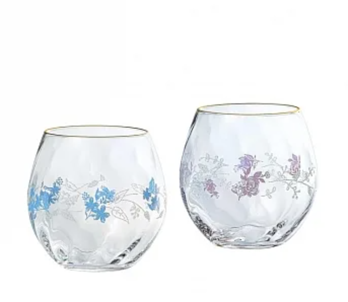 【預訂】Toyo Sasaki Glass 粉紅藍花玻璃對杯套裝