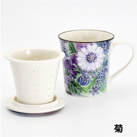【預訂】日本製 花卉有蓋馬克杯/連茶隔