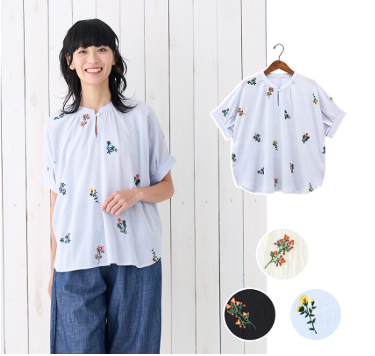 【預訂】日本直送 印度製 PORINA花刺繡女襯衫