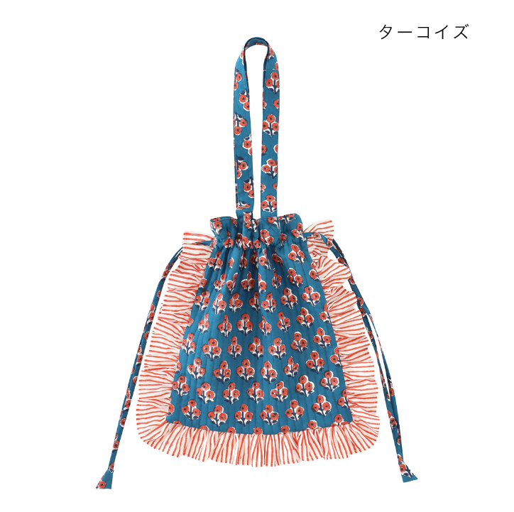 【預訂】日本直送 印度製 荷葉邊條紋手提包