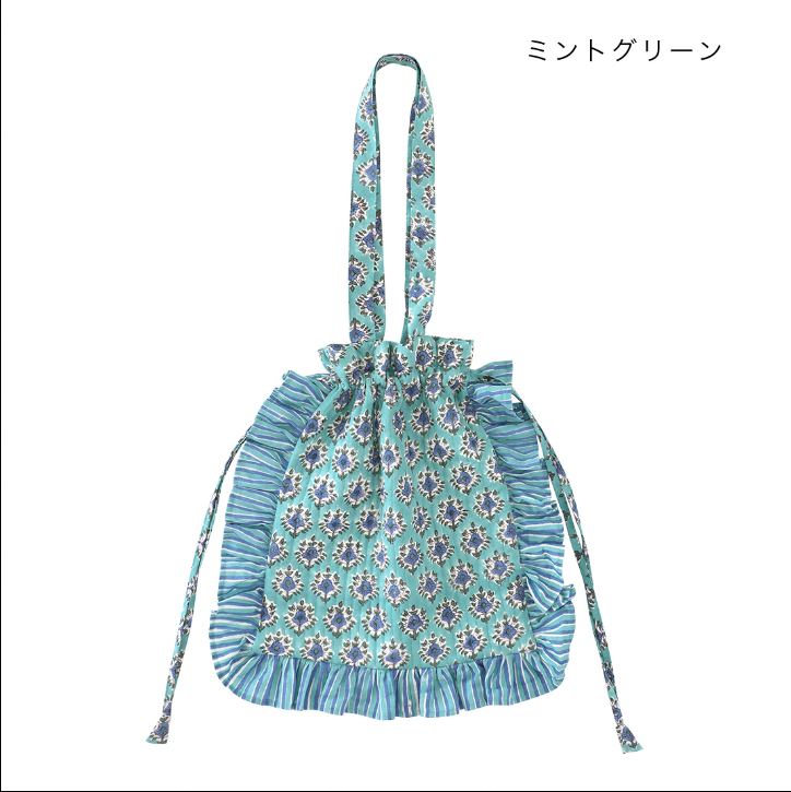 【預訂】日本直送 印度製 荷葉邊條紋手提包