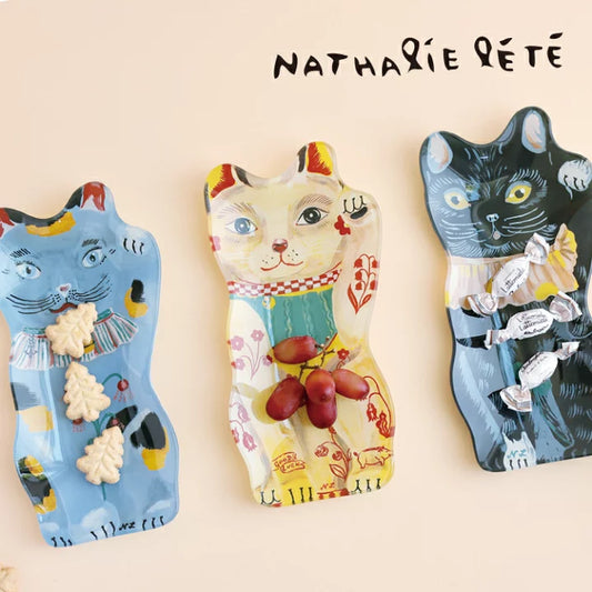 【預訂】日本直送 法國插畫家Nathalie Lete貓玻璃盤