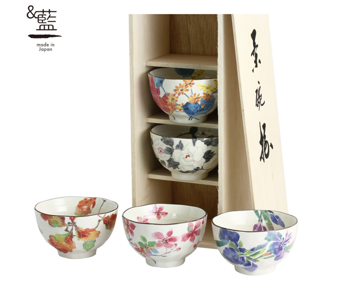 【預訂】日本製 Ceramic Ai水彩花飯碗套裝