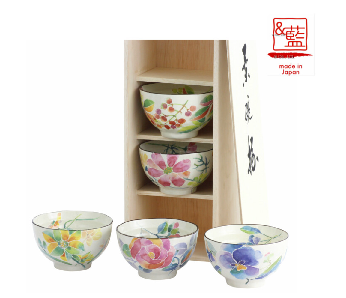 【預訂】日本製 Ceramic Ai水彩花飯碗套裝
