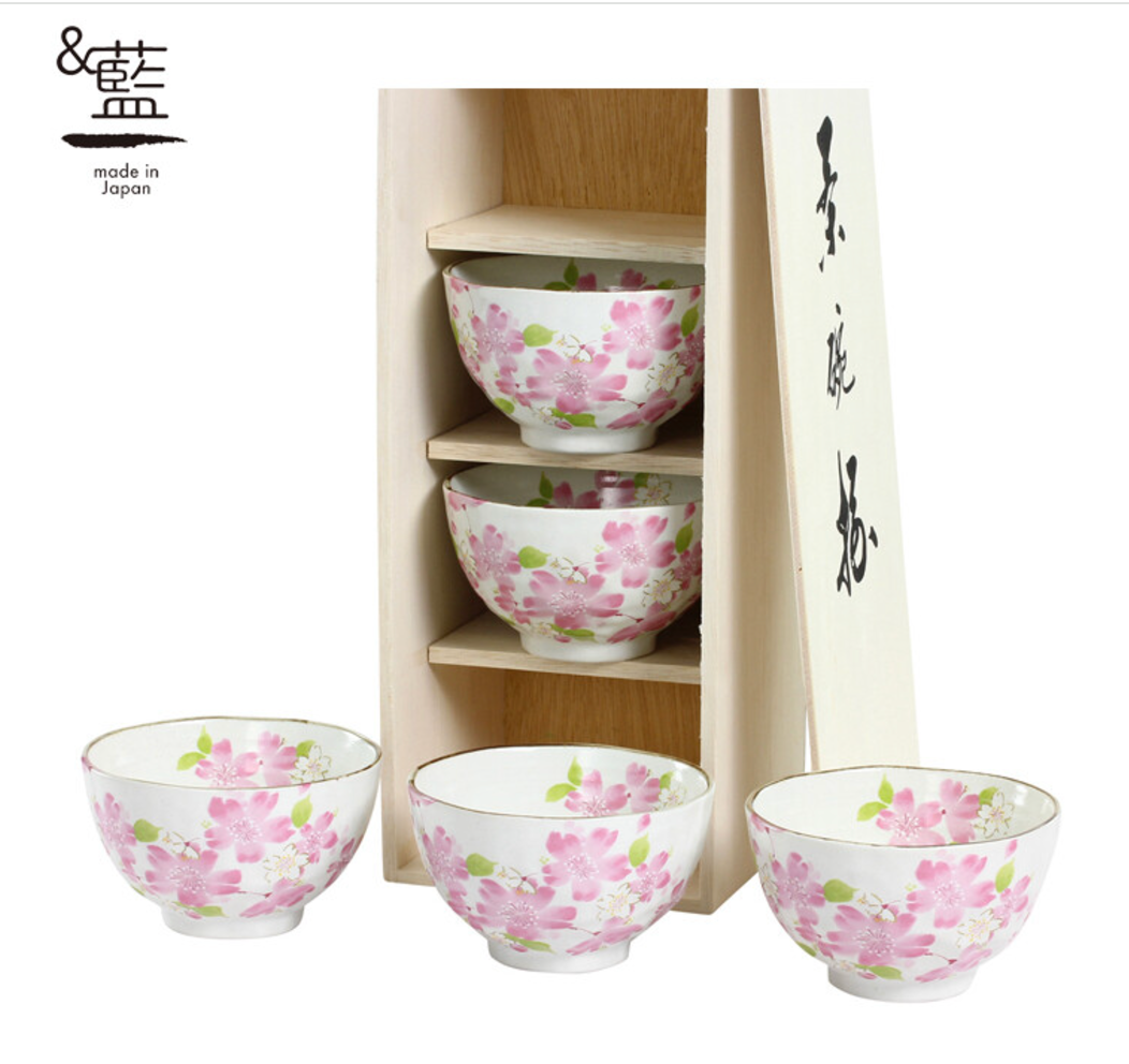 【預訂】日本製 Ceramic Ai水彩花飯碗套裝