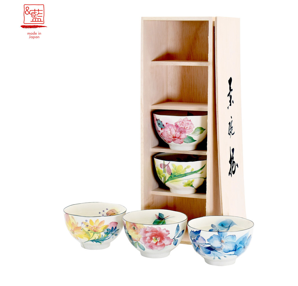 【預訂】日本製 Ceramic Ai水彩花飯碗套裝